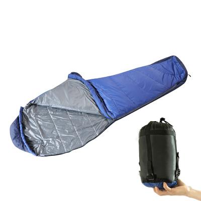 China Mummy Navy Blue Microfiber Filling Outdoor Bondage Camping Mummy Sleeping Bag for sale