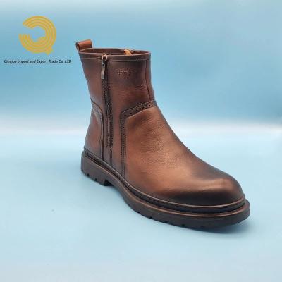 China Fashion Trend 2022 Wholesale Top Quality Top Grain Genuine Leather Plush Thickened Thermal Winter Chelsea Boots for men for sale