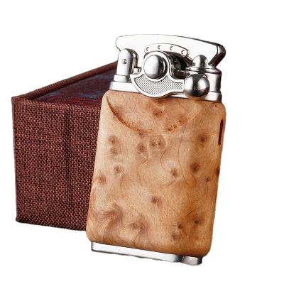 China Butane Lighter Gas Metal and Flint Wood Material Gas Tilting Soft Flame Cigarette Pipe Lighter for sale