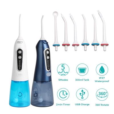 China Teeth Clean and Massage Irrigator Cordless Rechargeable Oral Water Flosser for Teeth Braces Worry with 6 Jet Tips 3 Modes Ipx7 Waterproof 300Ml Tan for sale