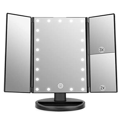 China Lighted Makeup Mirror With 21 LED Lights Two Power Supply Touch Screen 1x/2x/3x Triple Magnification Vanity Mirror for sale