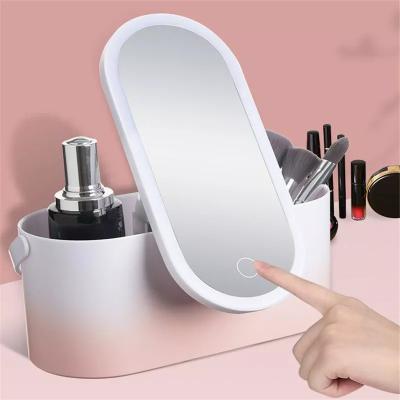 China Hand Held Rechargeable Lighted Sufficiency Makeup Mirror Case Space Saving Jewelry Cosmetic Mirror Glass Organizer for Women for sale