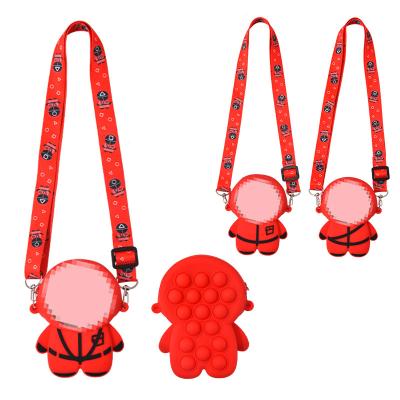 China New Children Toy Zipper Cartoon Antistress Hand Bubble Push Stress Relief New Squid Game Coin Sensory Purse Toy For Kids for sale