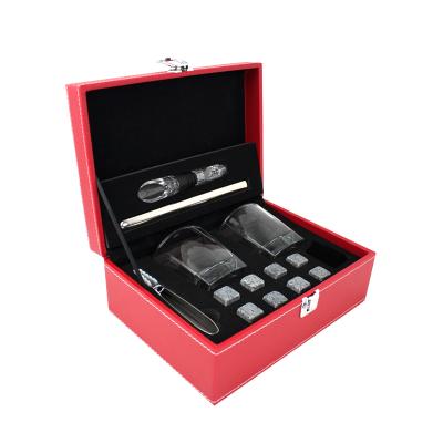 China Viable Good Idea Whiskey Ice Cube Granite Stone and Glass Gift Set Handheld Forceps and Velvet Soapstone Whiskey Set Carry Stones for sale