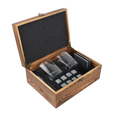 China Cheerfast Viable Whiskey Rock Chill Stone And Wooden Box Package Gift Set Granite Whiskey Stone Gift Set With Twisted Glasses for sale