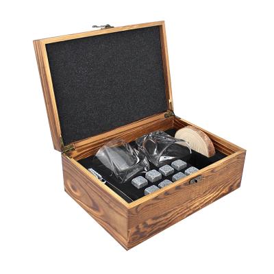 China High Quality Viable Whiskey Cube Holder Cooling Stones In Wooden Box Gift Set Granite Whiskey Ice Stone Gift Set for sale