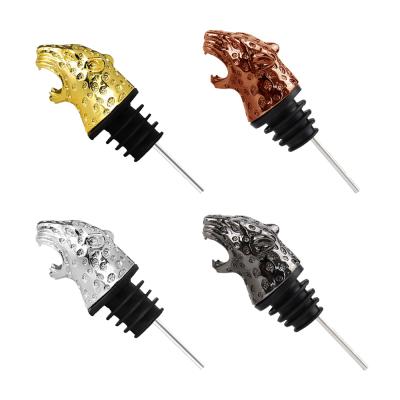 China Durable Drip Metal Animal Black Leopard Liquor Free Pouring Head Pourer Close Up Stainless for sale