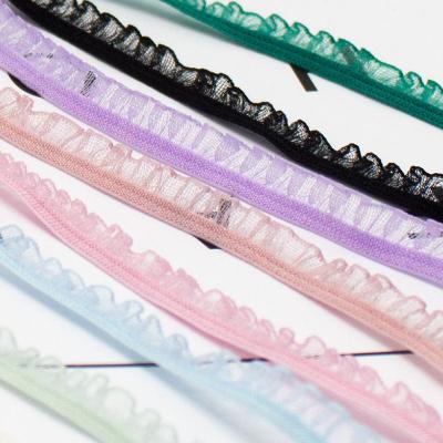 China Custom Viable Colored Strong Nylon Elastic Band Spandex Fabric Yoga Bra Strap Gathered Elastic Lace Band 16mm for sale