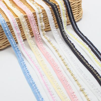 China Sustainable 12mm Pleated Stretch Lace Trims Elastic Ribbons Ruffled Web Band For Baby Shoes Garment Decor DIY Craft Handmade Accessories for sale