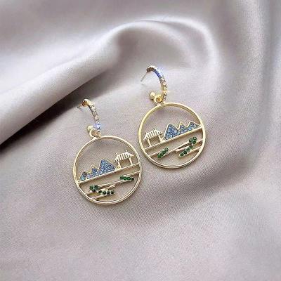 China Chinese style environmental friendly earrings 2021 high-end round earrings new fashion long alloy earrings for sale