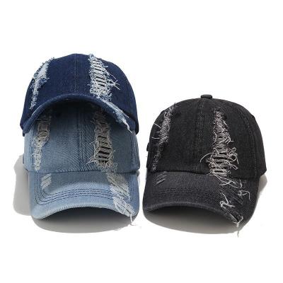 China All-match Baseball Hat Men Fashion Washed Hole Denim Hat Outdoor Leisure Sunshade Hat for sale