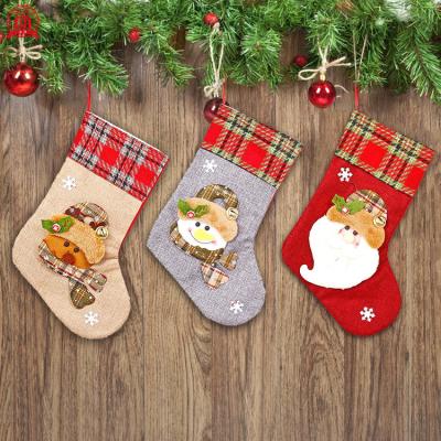 China New Christmas Decoration Knocking Gift Bags Decorations Canvas Socks , Candy Bags for sale