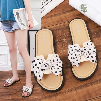 China 2021 New Women's Korean Style Slippers Bow Outer Wear Women's Shoes Flower Flat Shoes Sandals for sale