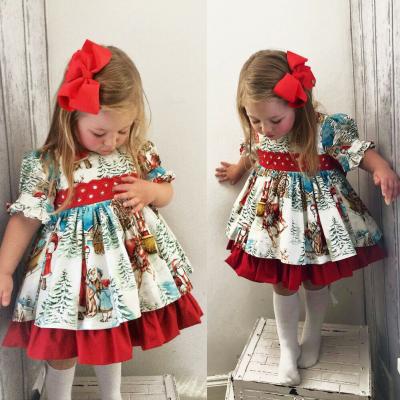 China New product European and American style children's skirt girl's Christmas Santa Claus print bow skirt children's dress children's skirt for sale