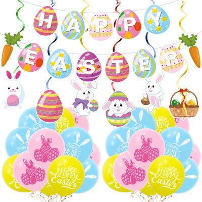 China Hot Sale Easter Banner Happy Easter Swirl Easter Party Decoration Set Paper And Balloon for sale