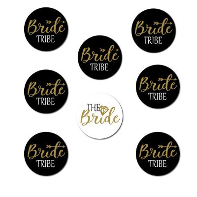 China Wholesale Tinplate Bridal Shower Supplies 8pcs Tinplate Bride Tribe White Black Bride To Be Badge for sale