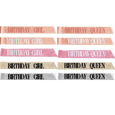 China PU Leather HAPPY BIRTHDAY BIRTHDAY GIRL BIRTHDAY QUEEN SASH for Women Birthday Party The 13th 16th 18th 21th 30th Fortieth Fiftieth for sale