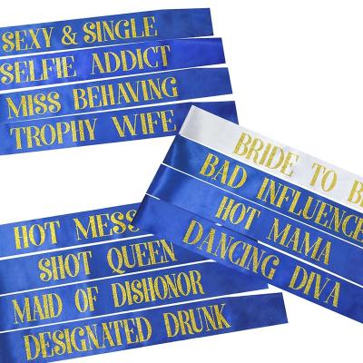 China Satin 12 pcs bride to be sash teambride bridesmaid party sash blue for bachelor party for sale