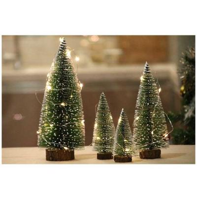 China Plastic+wooden+iron Wire Mini Pine Christmas Tree Wholesale Desk Decor Artificial Frosted Bottle Brush for sale