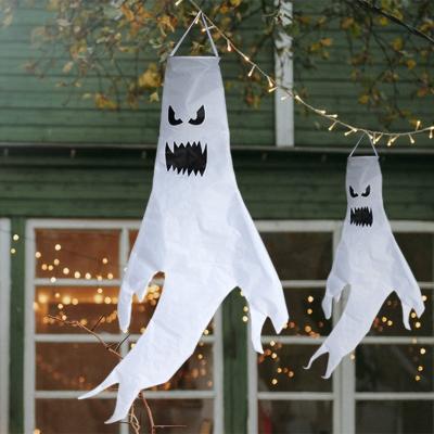 China Decorative Wholesale Halloween Decorations Hanging White Polyester Ghost Windsock for sale