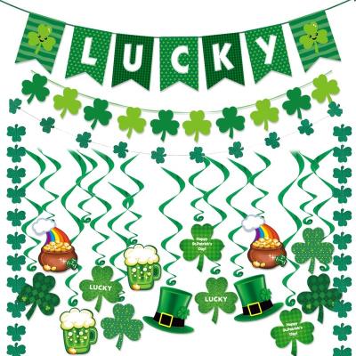 China 2022 Irish Paper Felt Shamrock Clover Garland Banner and LUCKY Letter Bunting for St Patrick's Day Supplies for sale