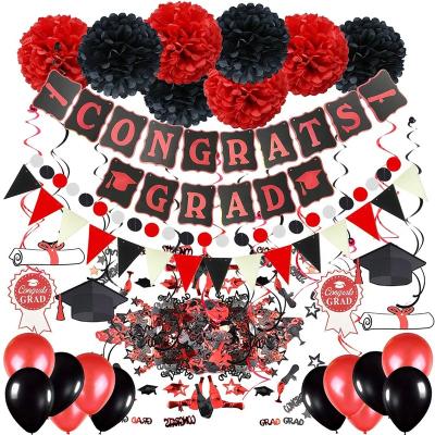 China Modern Custom Congratulate Themed Graduation Party Decoration Balloon Banner Spiral Paper Pom Poms Set For Ceremony for sale