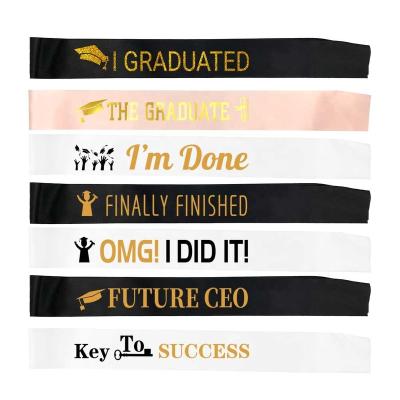 China Satin Black White Unisex Graduate Sash Factory Decoraive Party Decoration Props Funny Gift Custom Made for sale