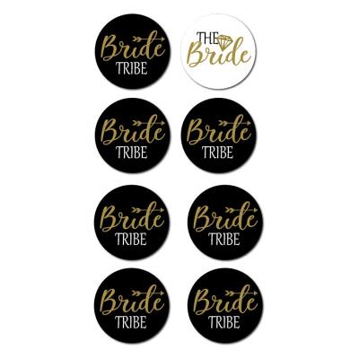 China Decorative Wholesale Bridal Supplies 8 Pcs Bridal Shower Tribe Tribe White Black Bride To Be Metal Pin Badge for sale