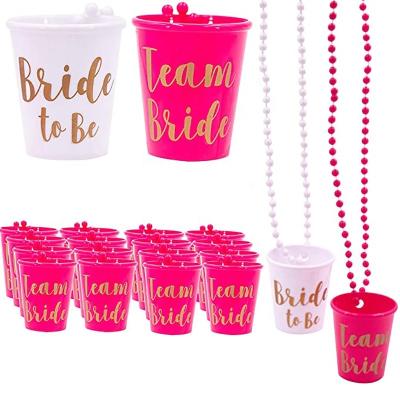 China Custom Party Necklace Team Bride Plastic Cup Bride To Be Beaded Necklace Shot Glass for sale