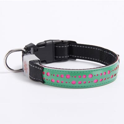 China Reflective Personalized Wide PU Leather USB LED Rechargeable Waterproof Dog Collar Light and Leash for sale