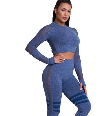 China FANDING Logo Long Sleeve Sport High Waist Workout Leggings Breathable Custom Yoga Pants Women Two Piece Set Clothing for sale