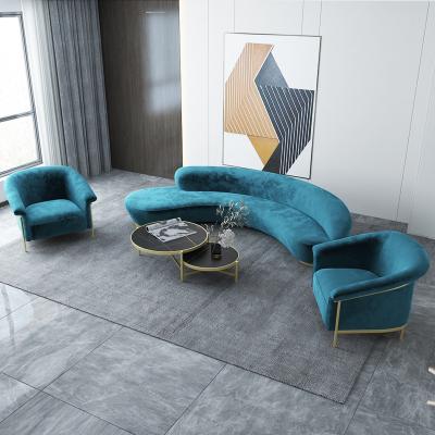 China New elegant bow shaped sofa bed event lobby event lobby cashew peacock blue pilou curve fabric sofa for sale