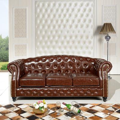 China Chesterfield Convertible Classic Living Room Furniture Hotel Home Vintage Genuine Leather Sofa Set for sale