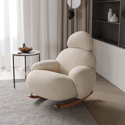 China Winter Innovative Designer Extended Nordic Plush Stuffed Cream Teddy Lounge Buckle Rocking Chair White for sale