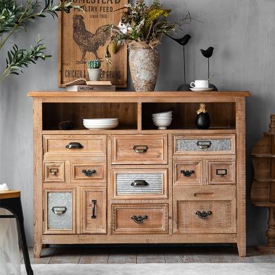 China American Rustic Shabby Farmhouse Kitchen Sideboard Wooden Storage Cupboard With Multi Drawers for sale