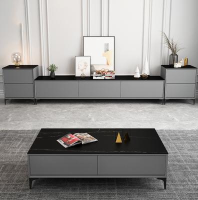 China 2022 New Design Adjustable Wall Living Room Furniture (Others) Black Marble TV Media Unit Rack And Center Table for sale