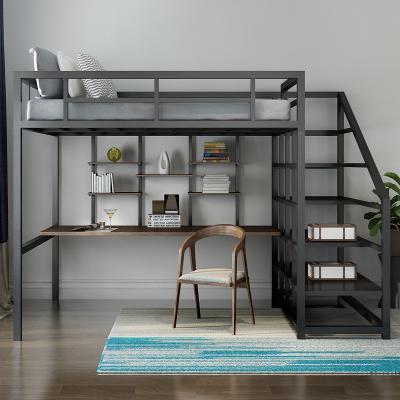 China Industrial Home Furniture Iron Metal Bunk Bed Dormitory Storage Apartment Adult Loft Bed With Desk Underneath for sale