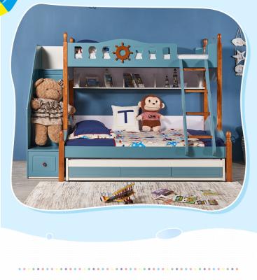 China Mediterranean Factory Direct Baby Bedroom Furniture Double Kids Storage Bed Blue Kids Bunk Bed for sale