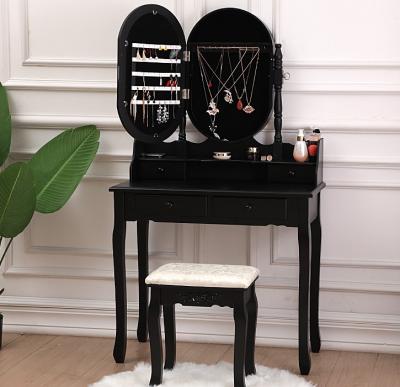 China Customized 2021 New Bedroom White Black Wooden Dressing Vanity Mirror Make Up Table With Jewelry Organizer for sale