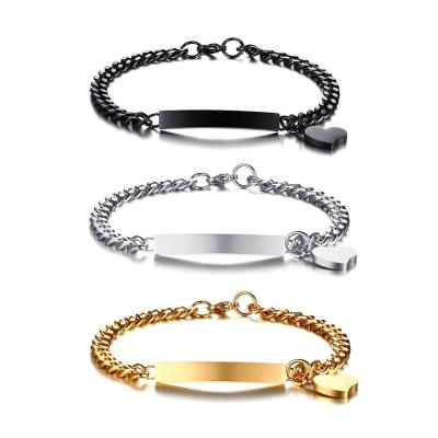 China TRENDY Stainless Steel ID Engraving Thin Chain Bracelets With Small Heart Charm for sale