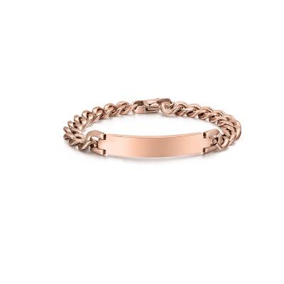 China FASHIONABLE Stainless Steel Rose Gold Color Chain Link Engraving ID Bracelets for sale