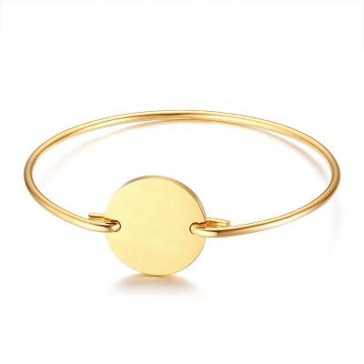 China TRENDY Customizable Round Flat Coin Charm Bangle Cuff Bracelets Gold Color Stainless Steel Female Jewelry For Women for sale