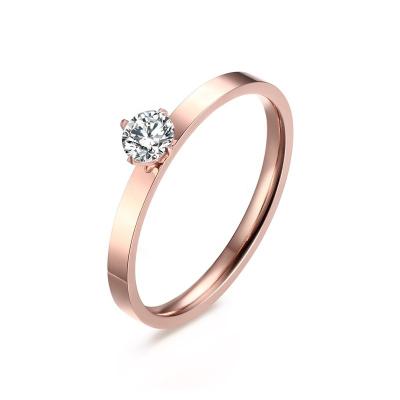 China TRENDY Rose Gold Plated Fashion Wedding Stainless Steel Zircon Rings For Women for sale