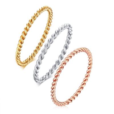 China FASHIONABLE Gold Plated Stacking Stainless Steel Midi Ring Twist Rope Minimalist Rings For Women Female for sale