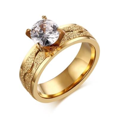 China Fashionable Gold Plating Zircon Stone Jewelry High Polished Stainless Steel CZ Ring for sale