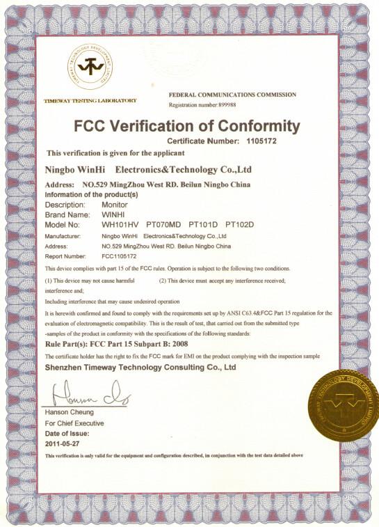 Monitor FCC - Ningbo WinHi Electronics&Technology Co.,Ltd