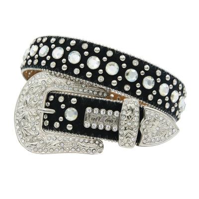 China Hot Sale Black Horse Hair Western Women's Crystal Bling Beaded Belt 95cm for sale