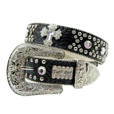 China ALLOY 115cm black belt denim style needle buckle belt women fashion diamond inset rivet cowboy western belt women for sale