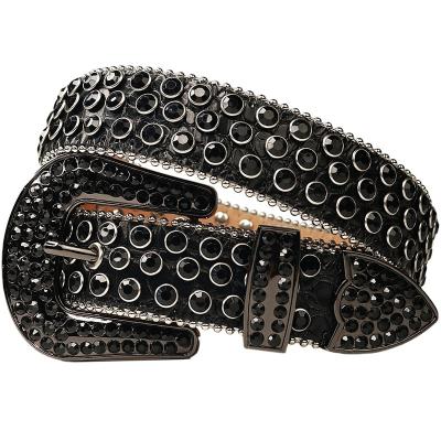 China Bling Bling Rhinestone Belt Customized Black Rhinestone Belt For Men Full Diamond Studded Crocodile Leather Waist Strap Bling Bling Belt Crystal For Jean for sale