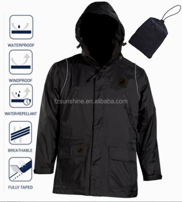 China Breathable Polyester Waterproof Foldable Rain Jacket With Bag And Reflective Piping for sale